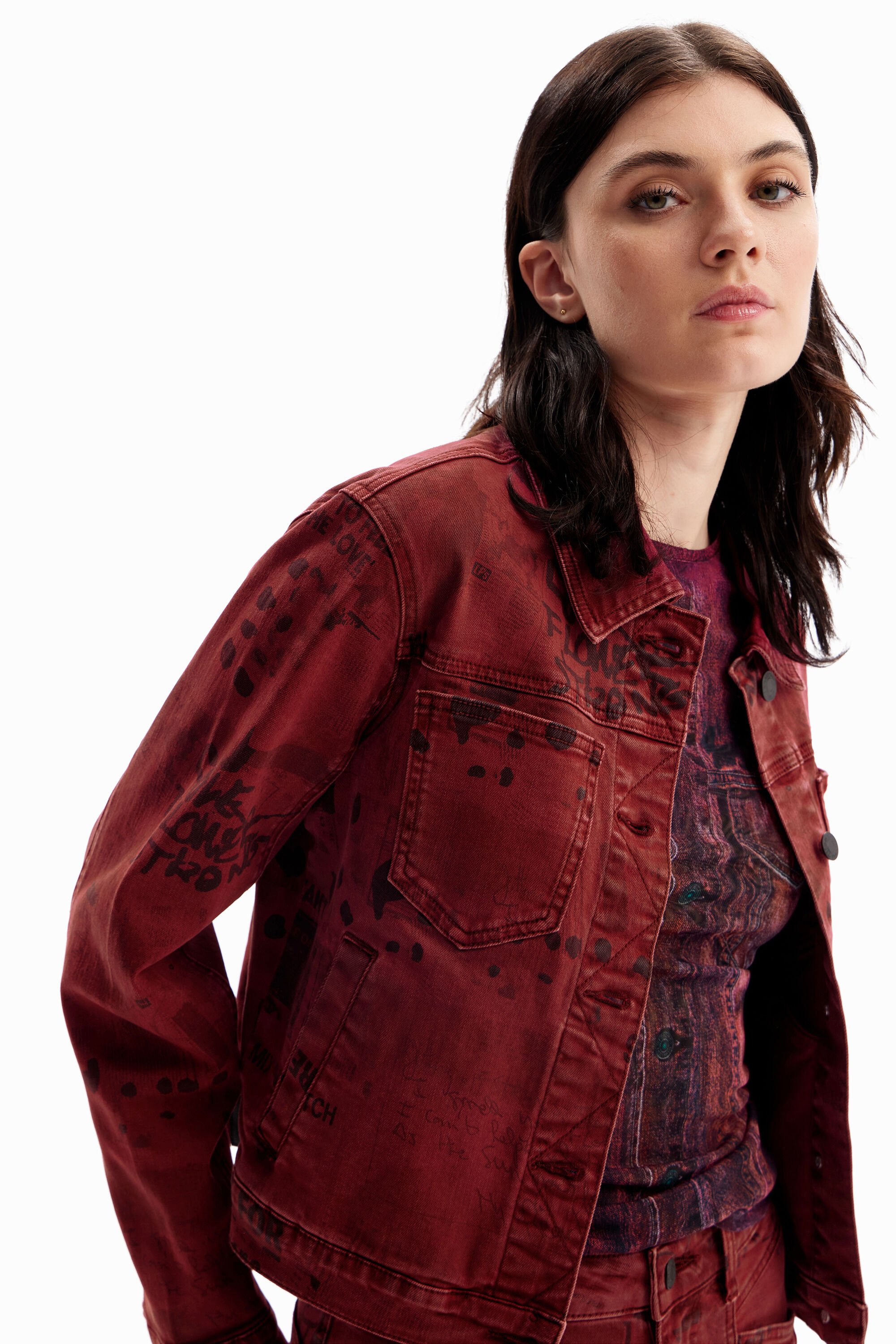 Women s Newspaper denim trucker jacket I Desigual