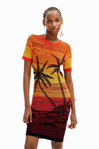 Short knit palm tree dress