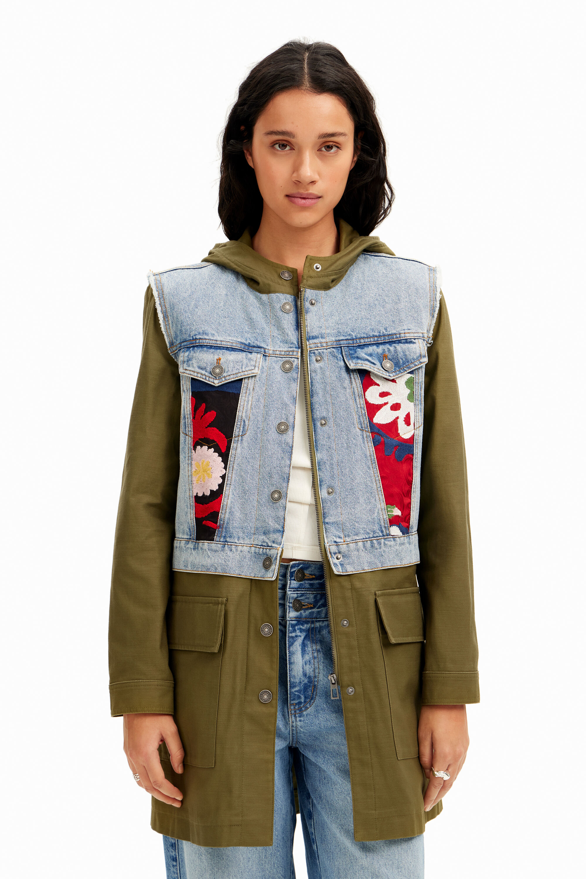 Desigual 2-in-1 embroidered hybrid parka