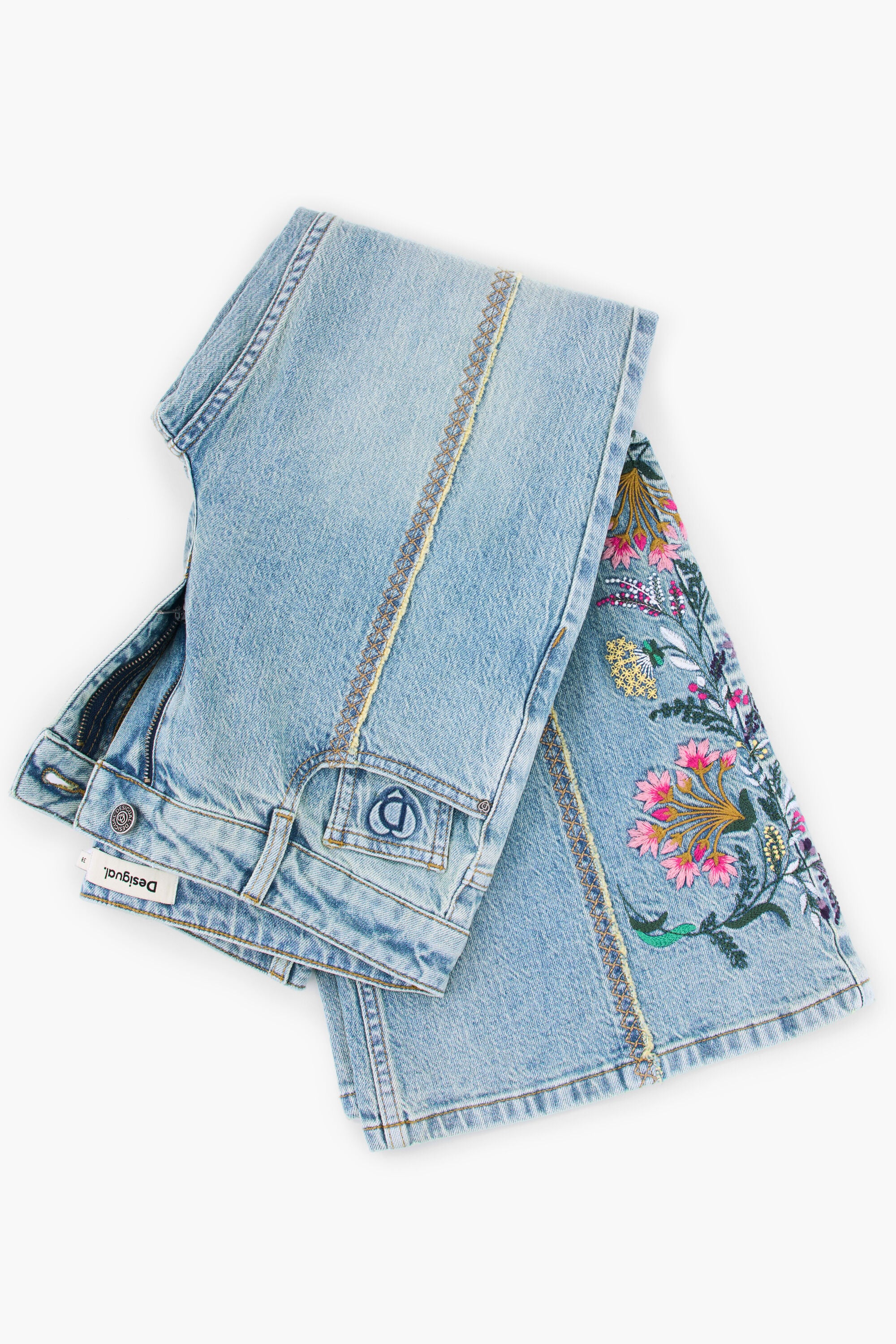 花柄ステッチ入りデニムパンツ 青 女性用 I Desigual.com