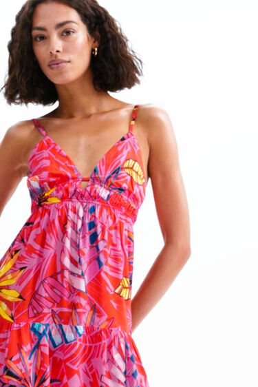 Vestido corto cut-outs tropical | Desigual