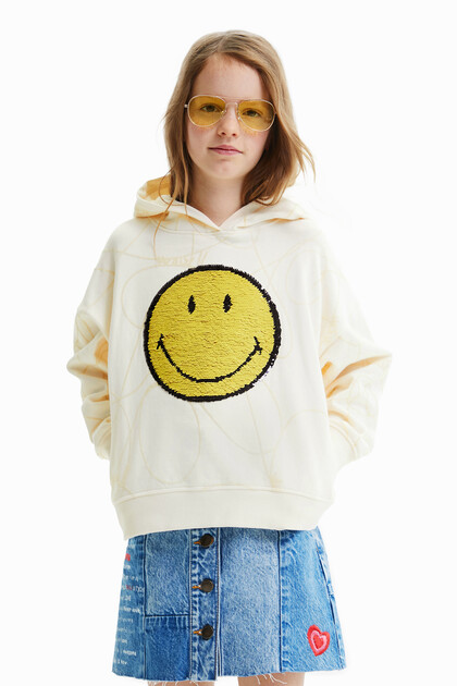 Obojestranski pulover s kapuco z bleščicami Smiley®