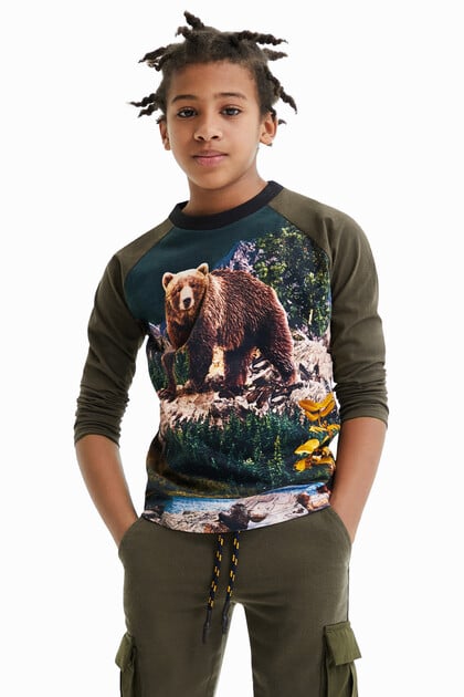 Koszulka z długim rękawem i motywem niedźwiedzia
