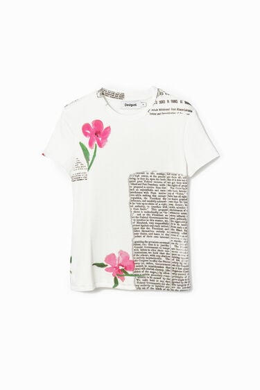 Koszulka z nadrukiem z motywem wycinków z gazet i kwiatów | Desigual