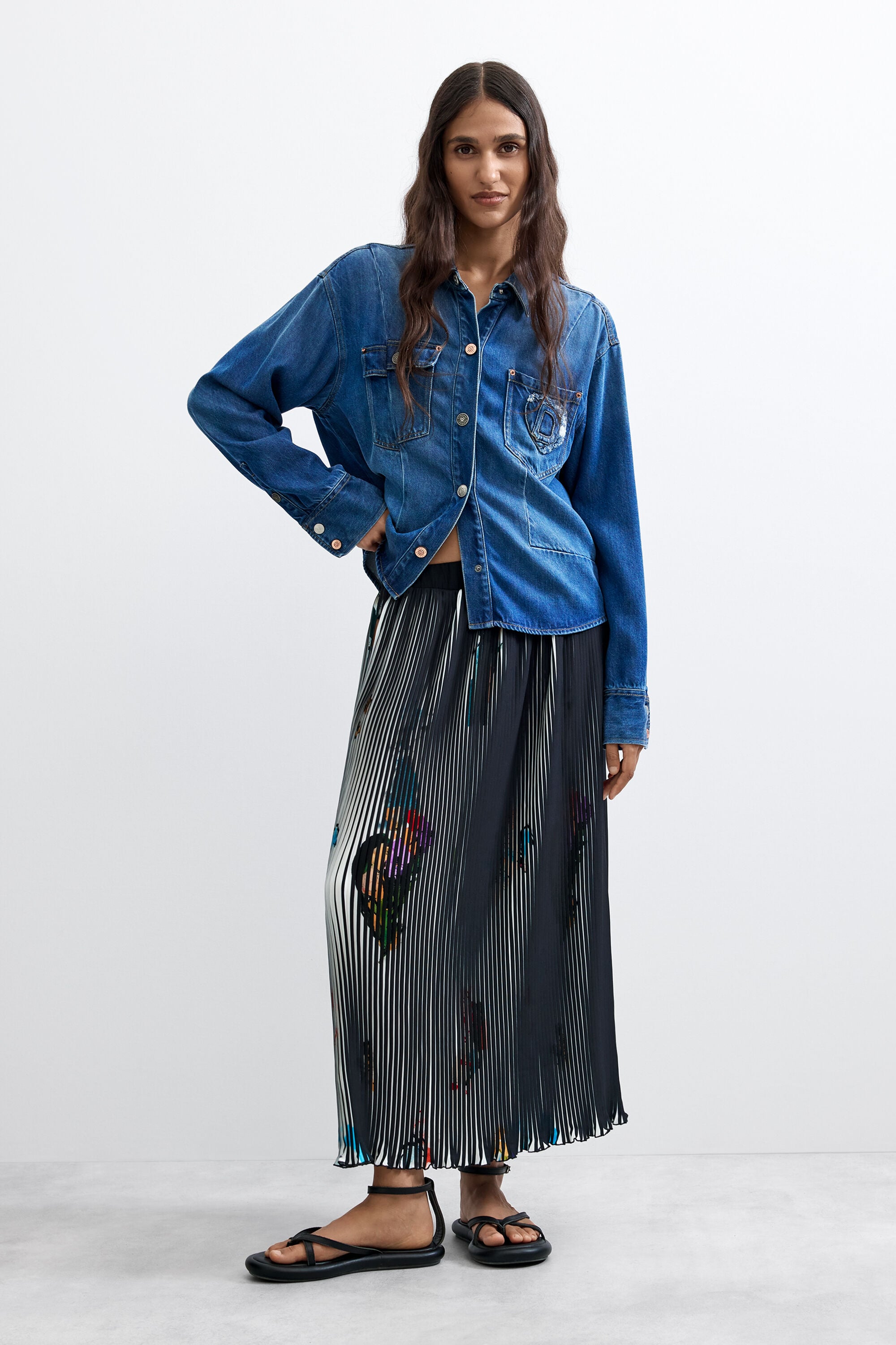 Jupe midi texture arty, Polyester, Noir, XS
