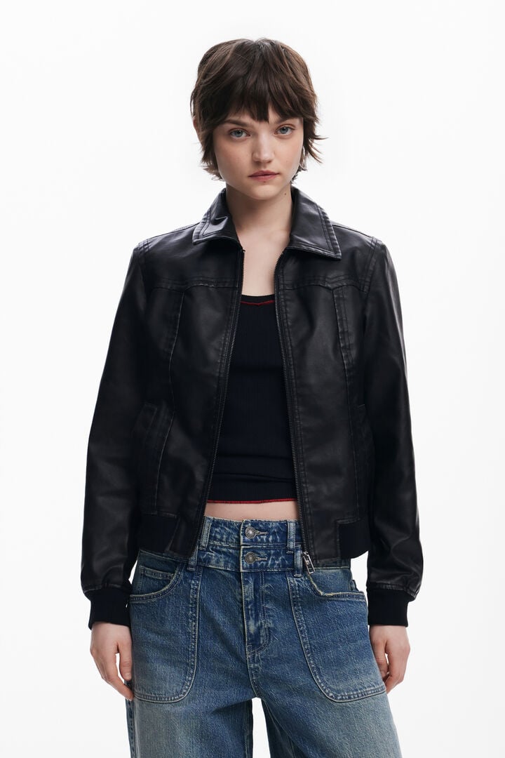 Biker bunda s efektem kůže