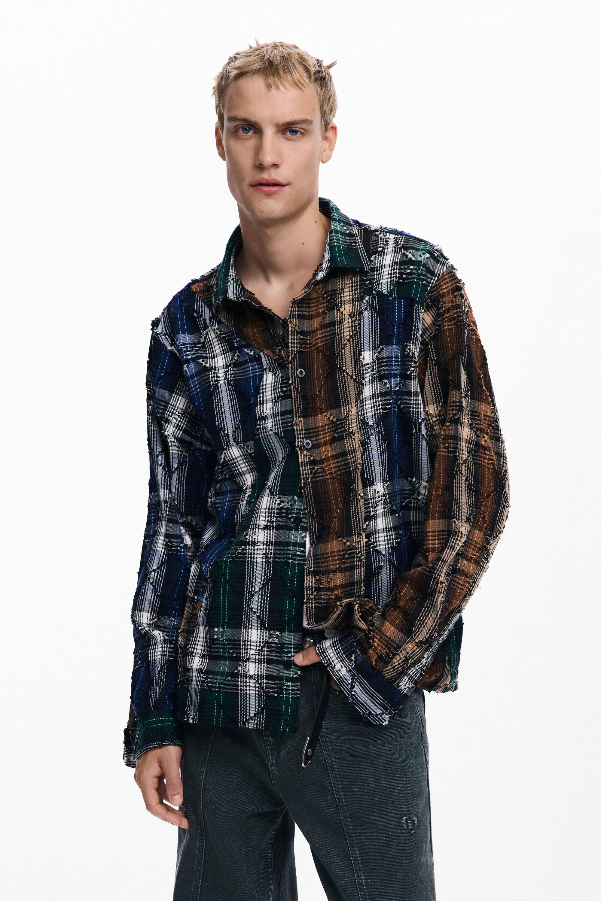 Desigual Overhemd met geborduurde ruiten - MATERIAL FINISHES