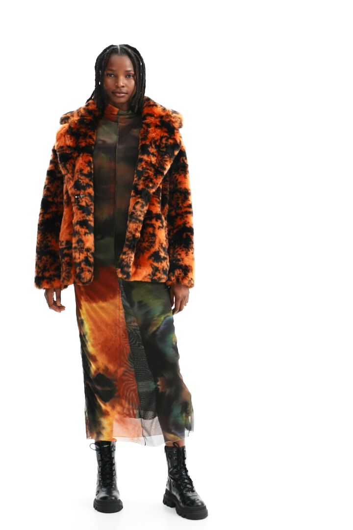 Short fur-effect double-breasted coat | Desigual