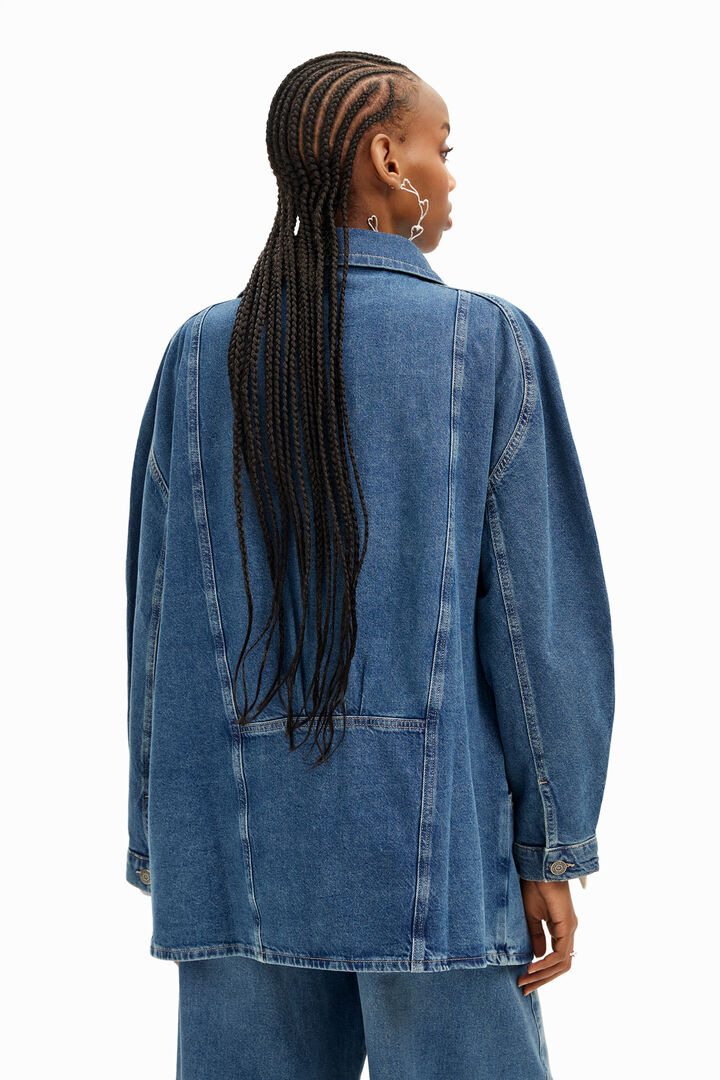 Denim jacket with striped effect and V-neck. | Desigual