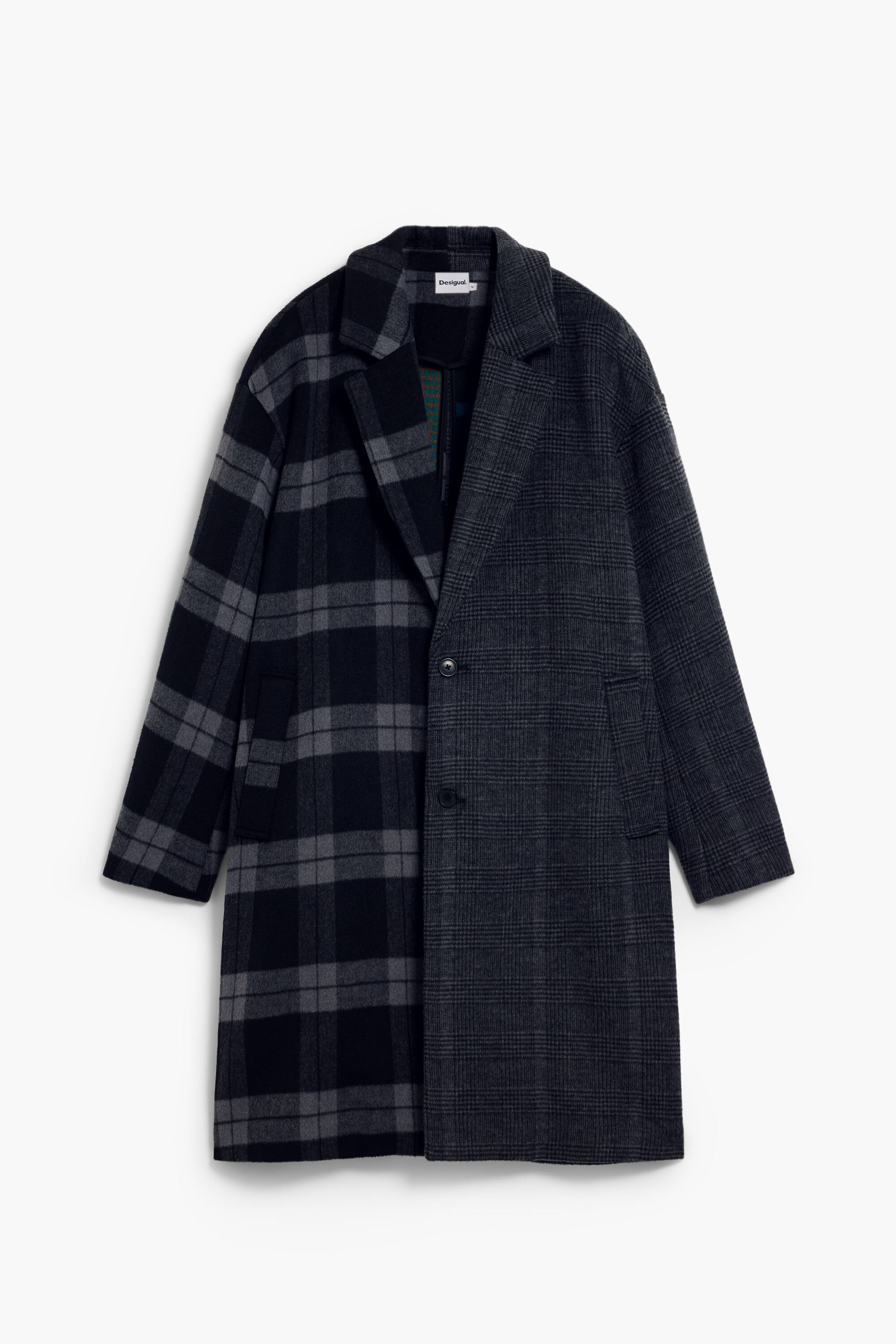 Abrigo bimateria cuadros - BLACK - S