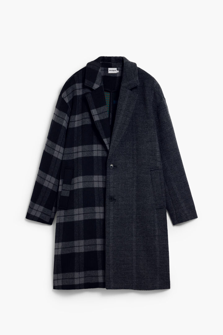 Checkered bimaterial coat