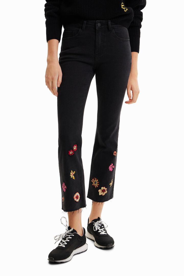 Floral embroidery flare cropped jeans | Desigual