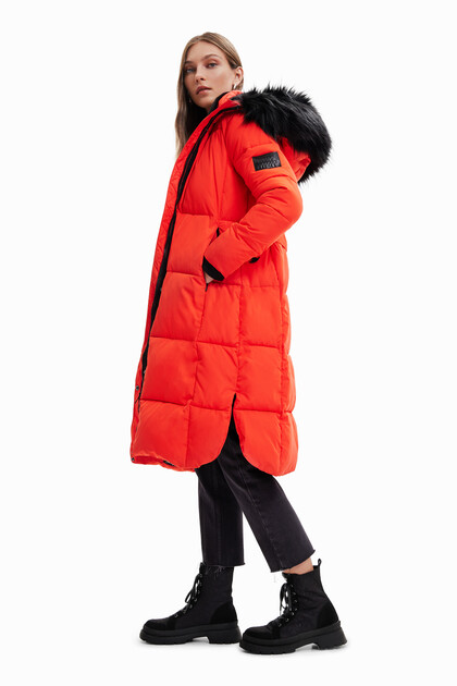 Long padded coat with belt