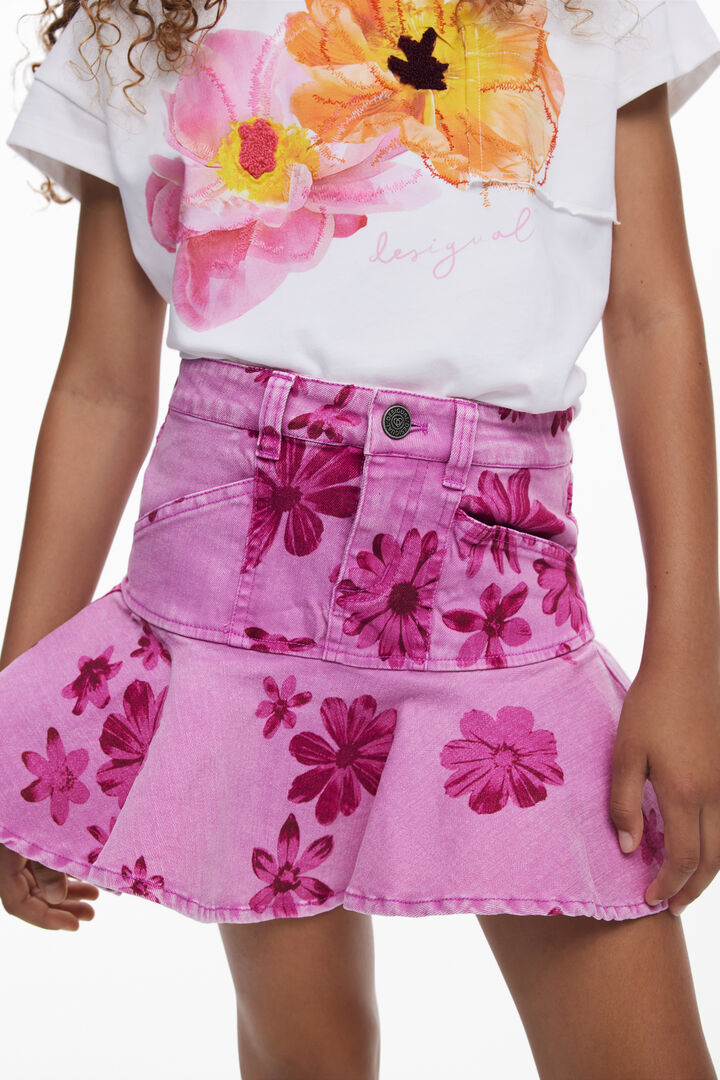 Short denim skirt with flowers | Desigual