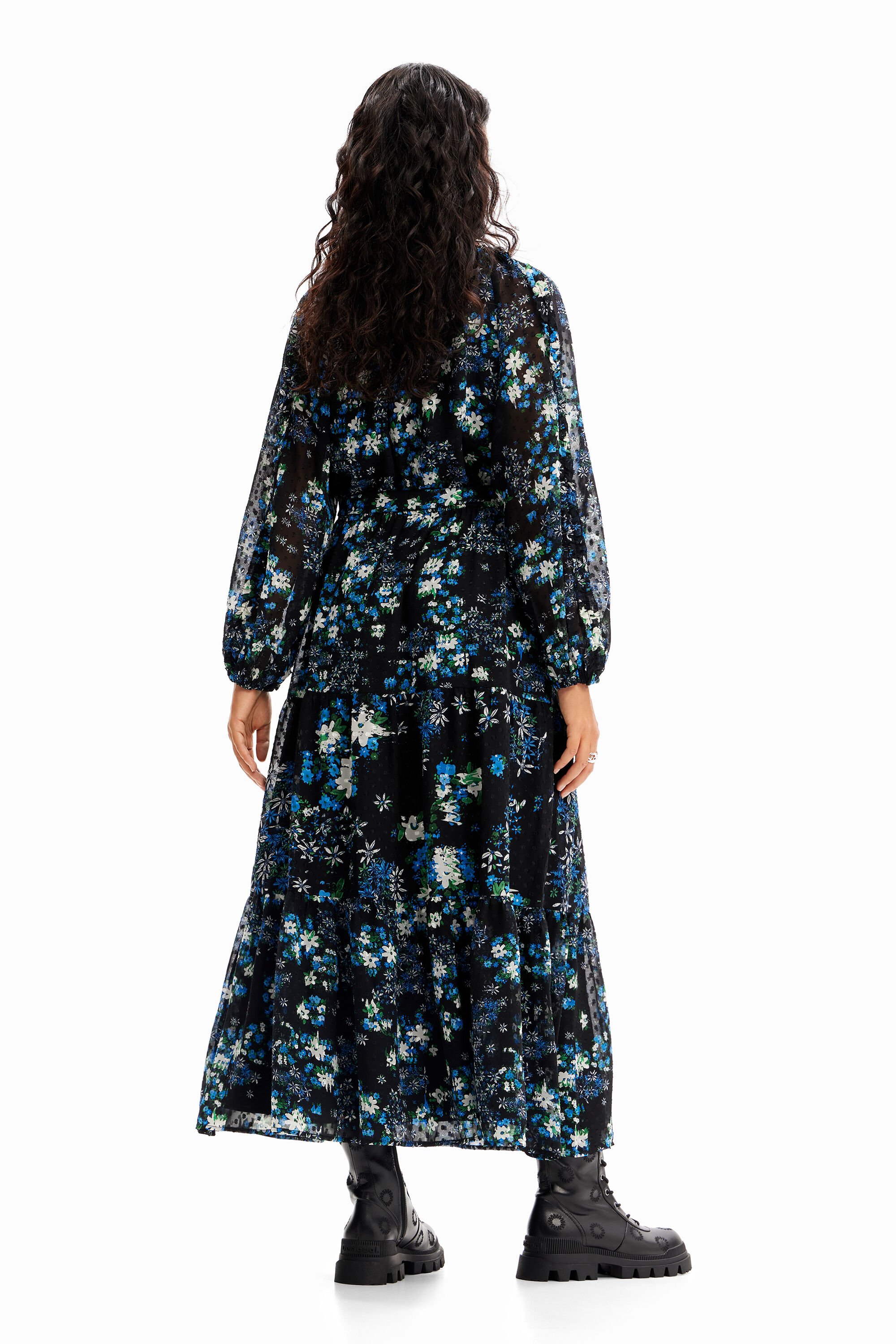 Shop Desigual Floral Plumetis Midi Dress In Black