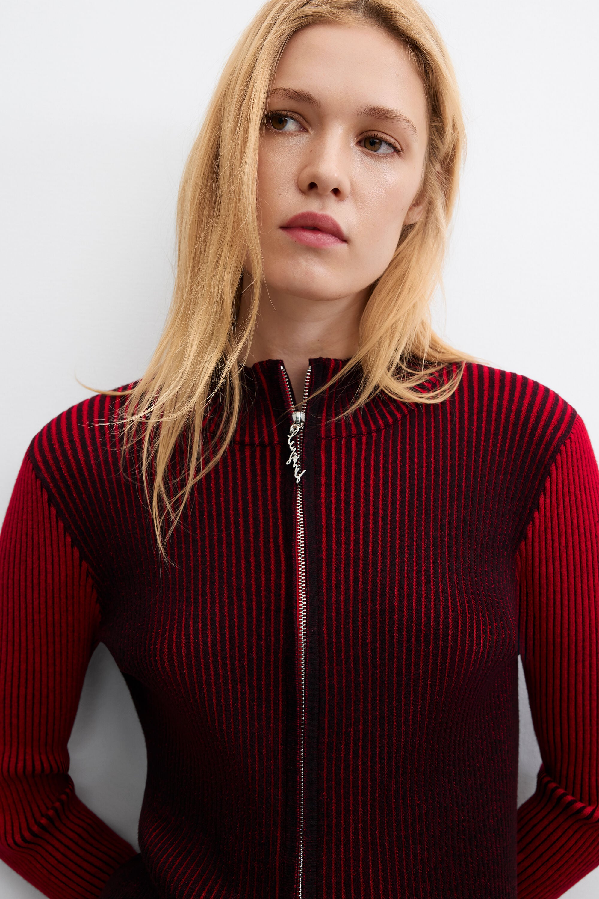 Iridescente gebreide jas met ritssluiting - RED - L