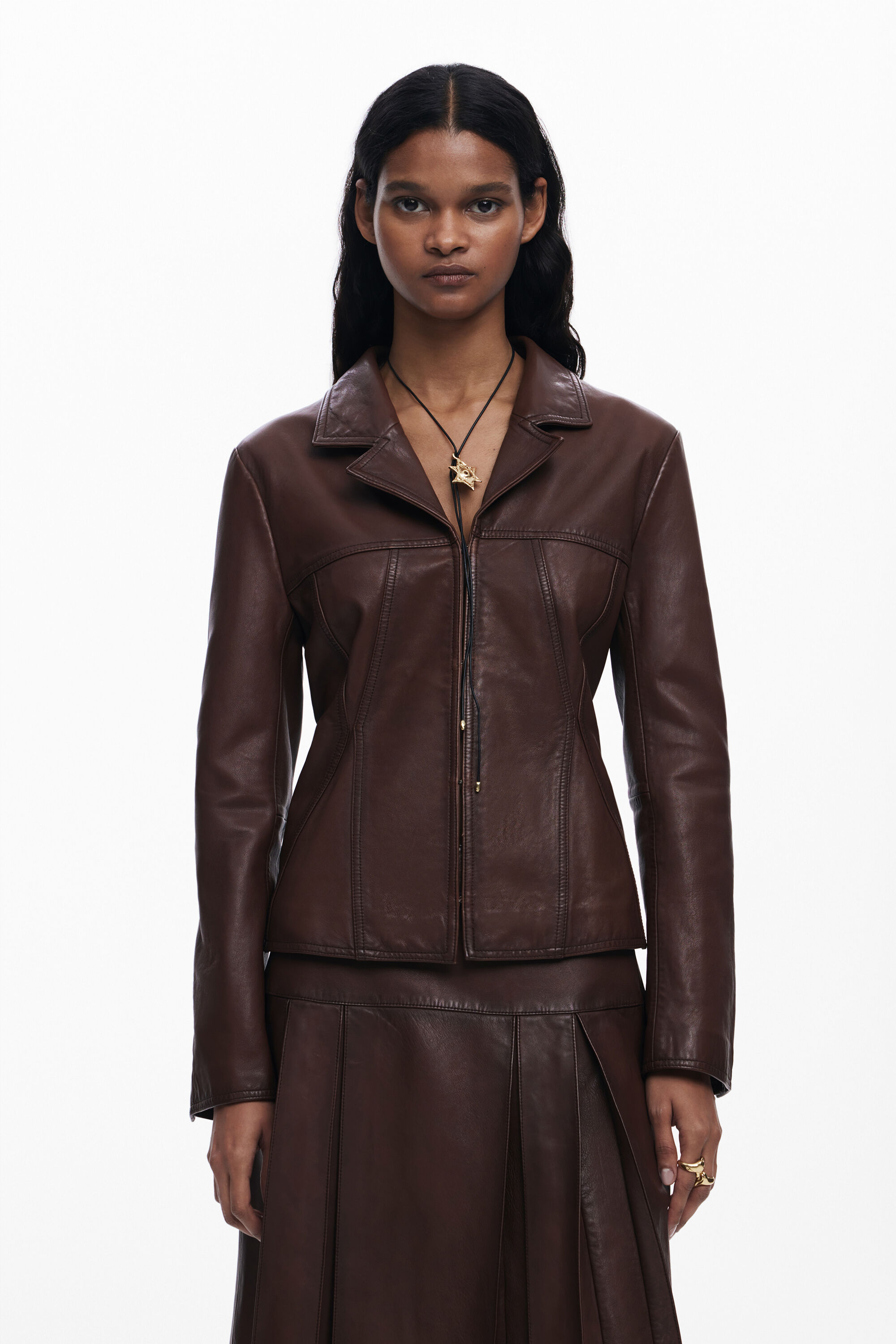 Desigual Peplum Leather Biker Jacket In Brown