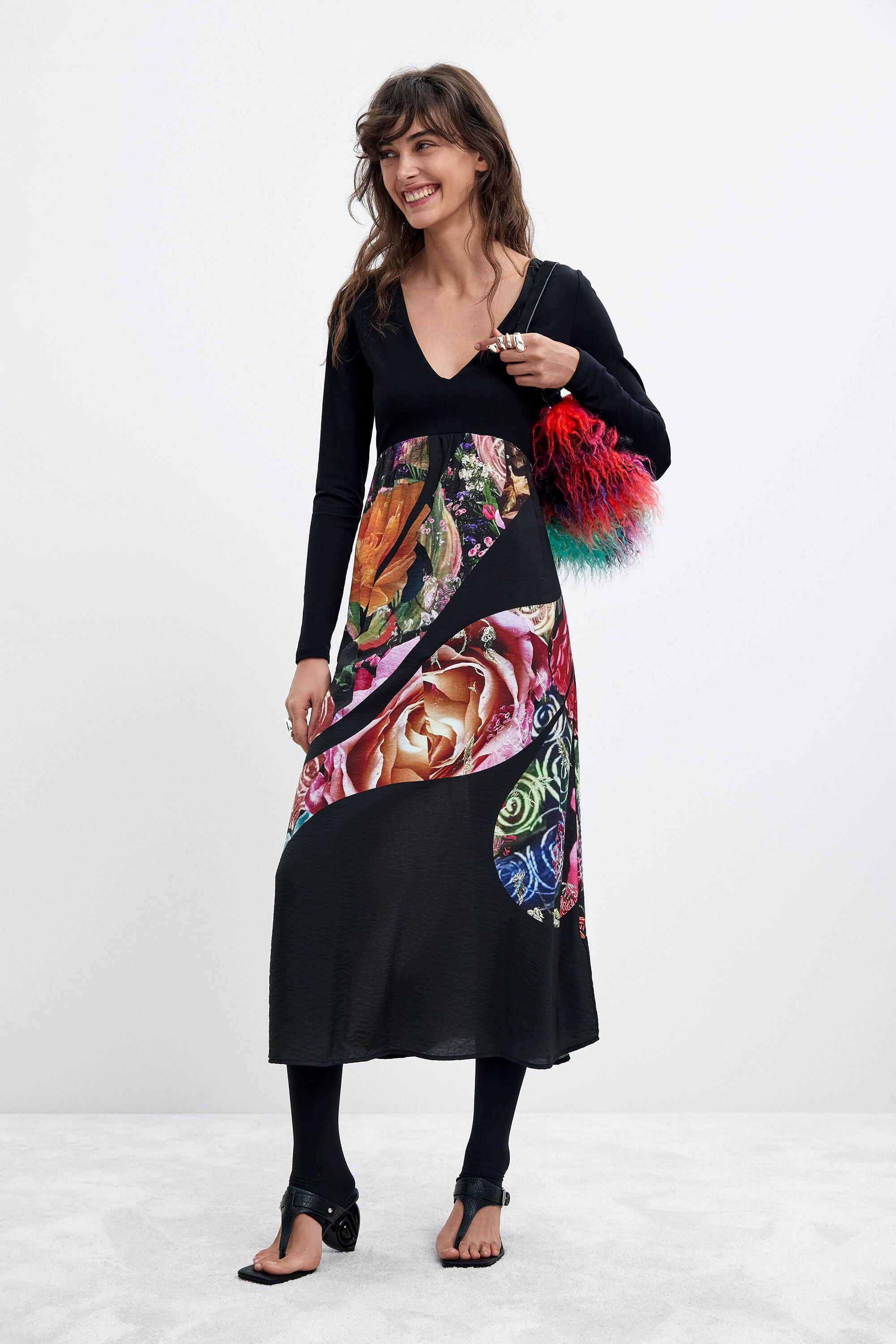 Desigual, Vestido Estampado Midi M. C. Lacroix, Mujer, Algodon, Negro