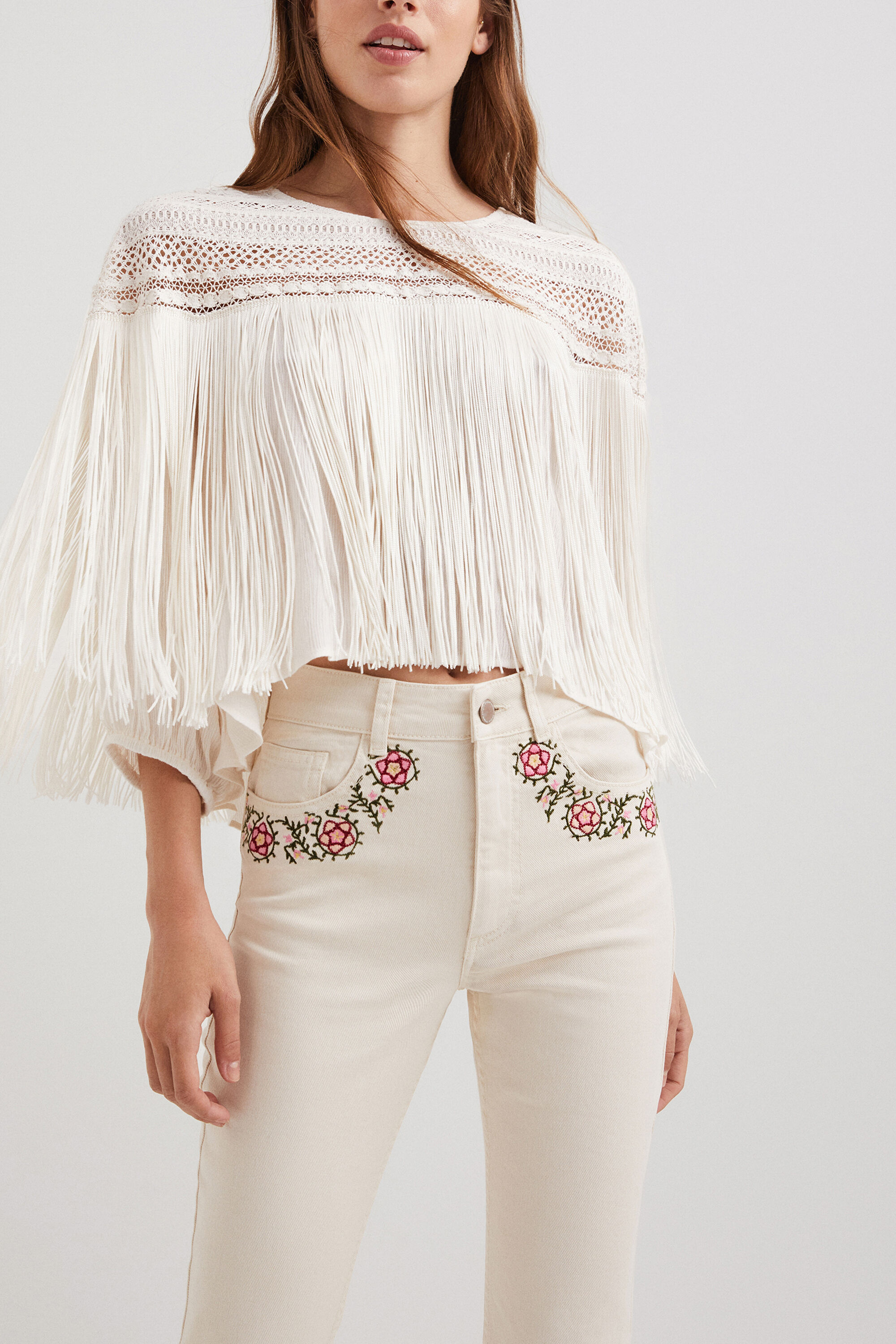 Shop Desigual Boho Fringing Blouse In White