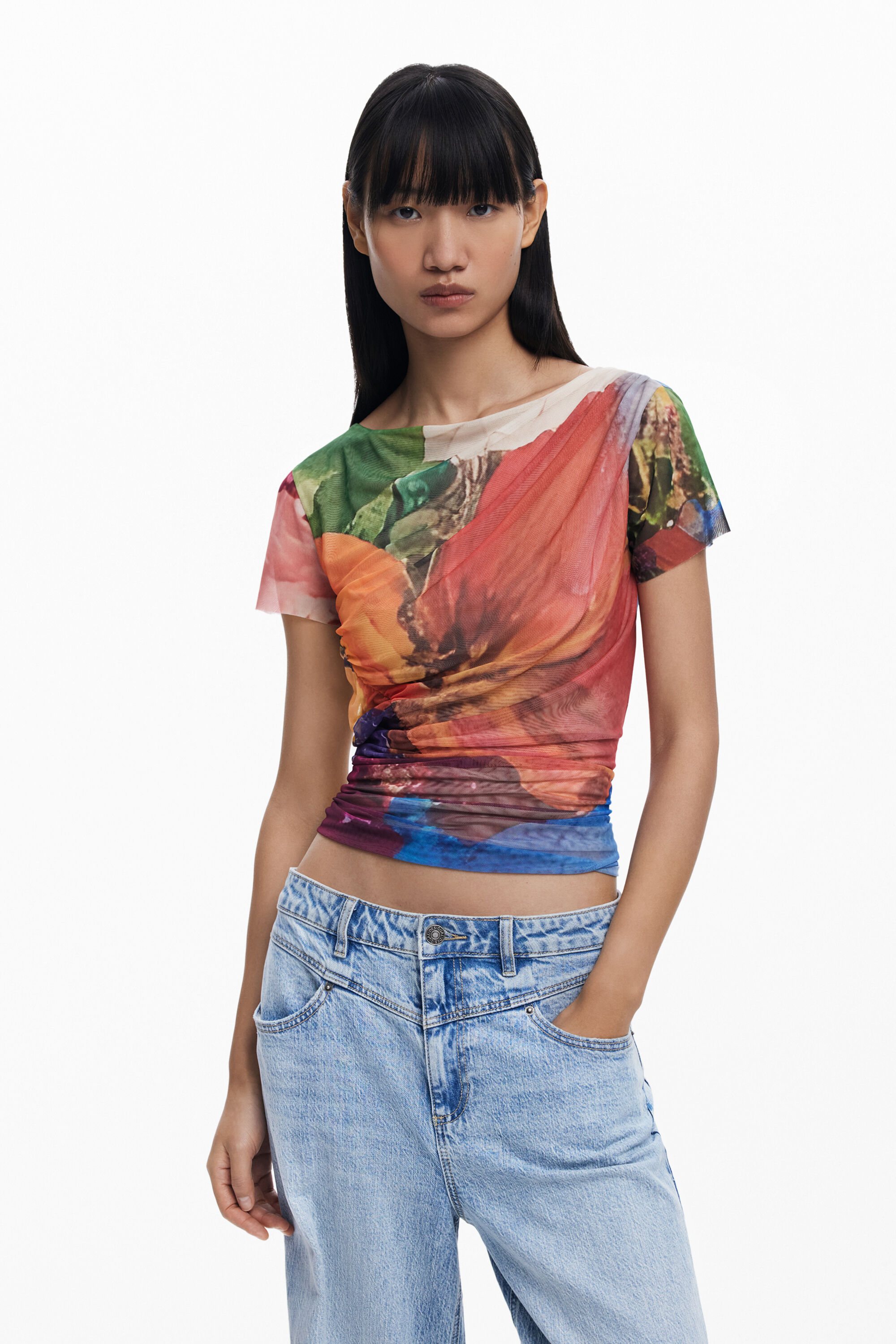 Draped chiffon T-shirt