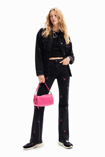 Floral flare jeans
