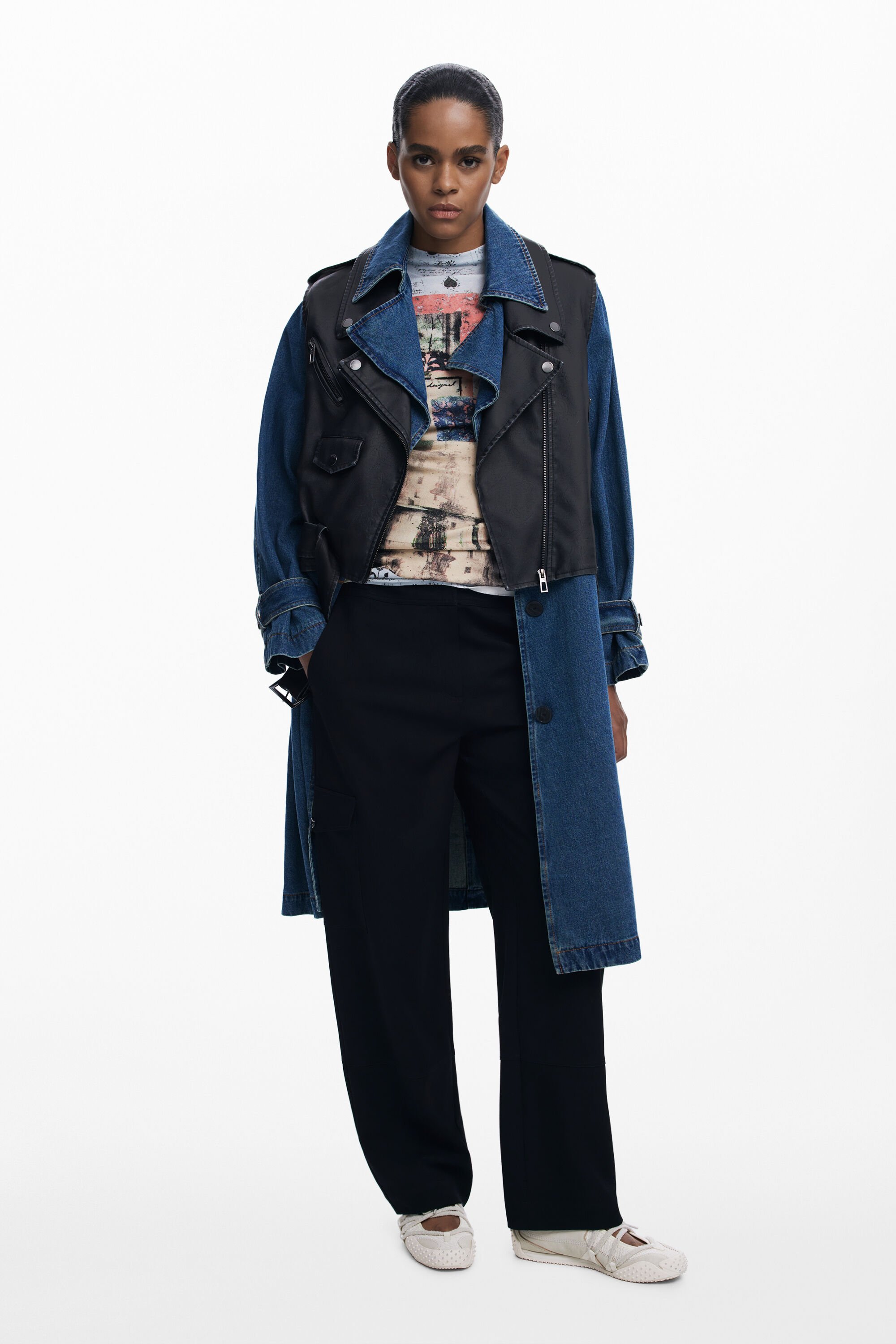 Abnehmbarer Denim-Trenchcoat