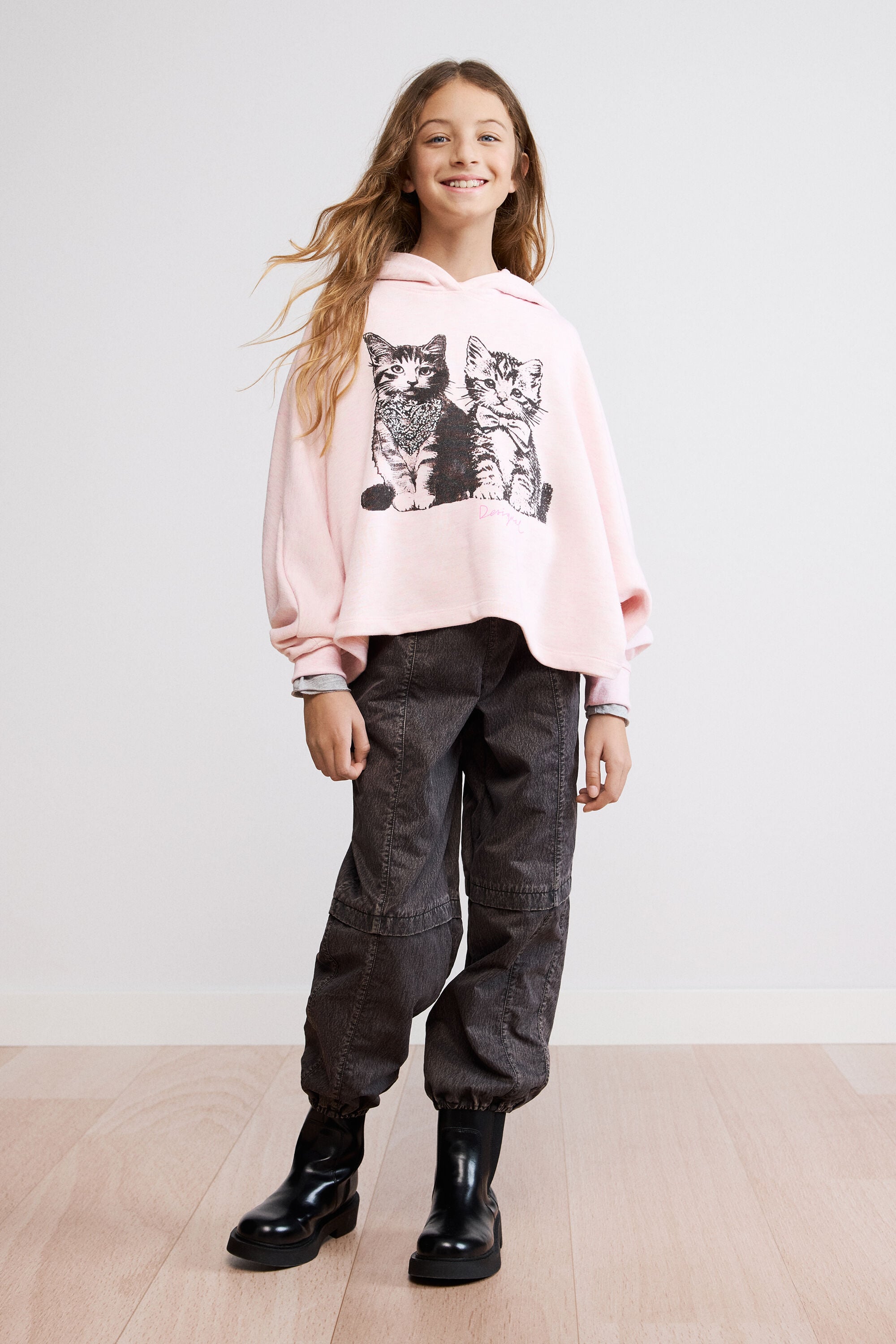 Sweatshirt met kattenkap - RED - 3/4