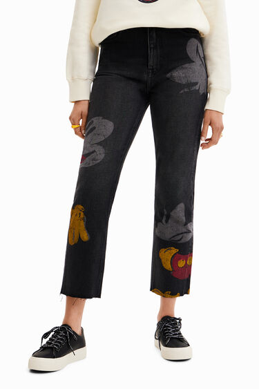 Spodnie dżinsowe z prostymi nogawkami o krótszym kroju i nadrukiem z Myszką Miki | Desigual
