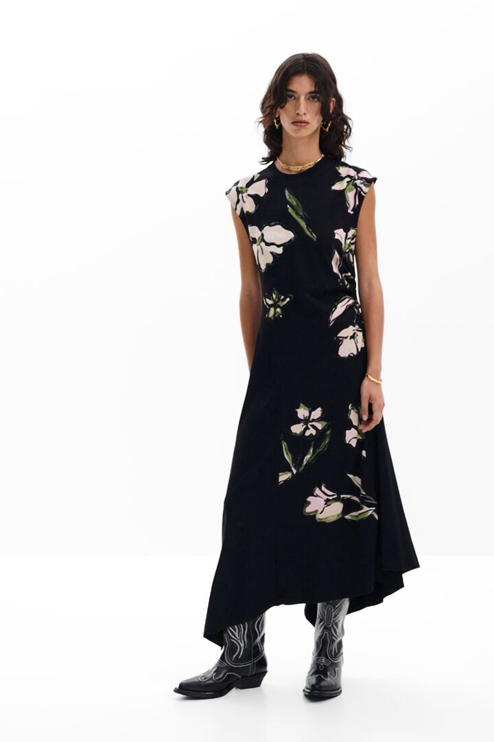 Asymmetric floral dress | Desigual
