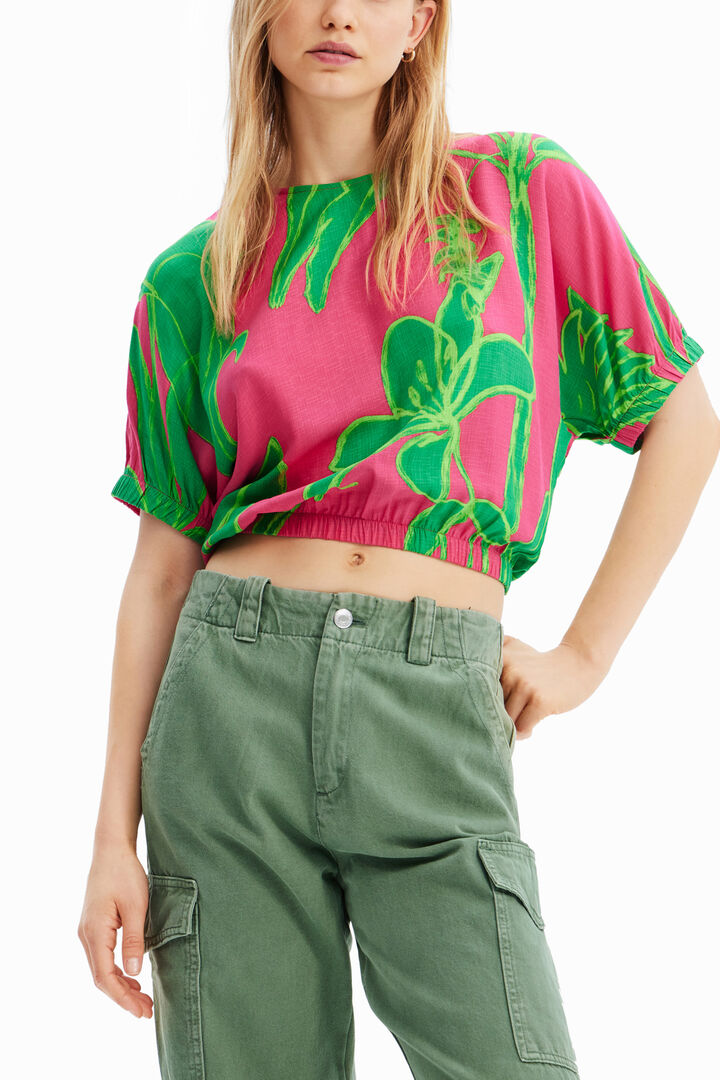 Short tropical puff-sleeve blouse | Desigual