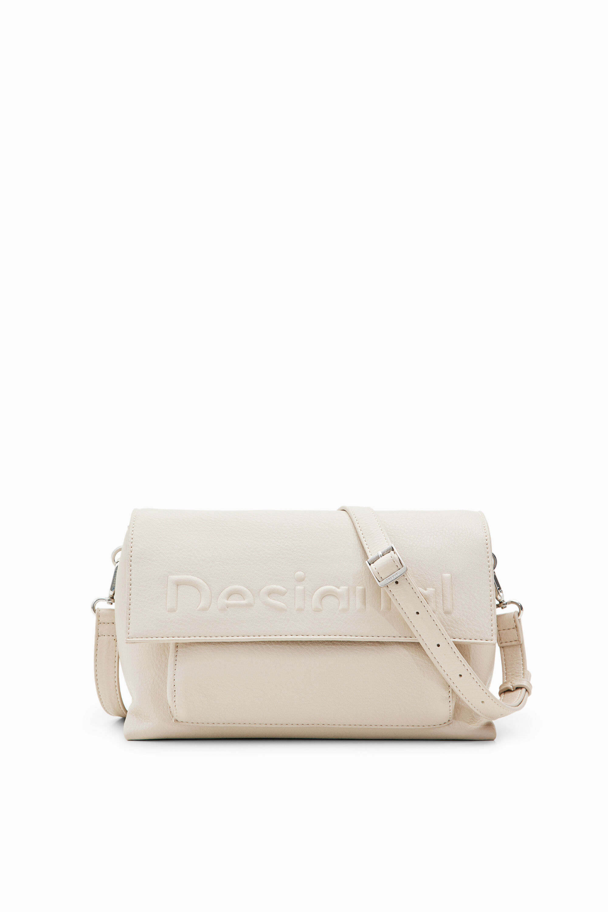 Shop Desigual Midsize Half-logo Crossbody Bag In White
