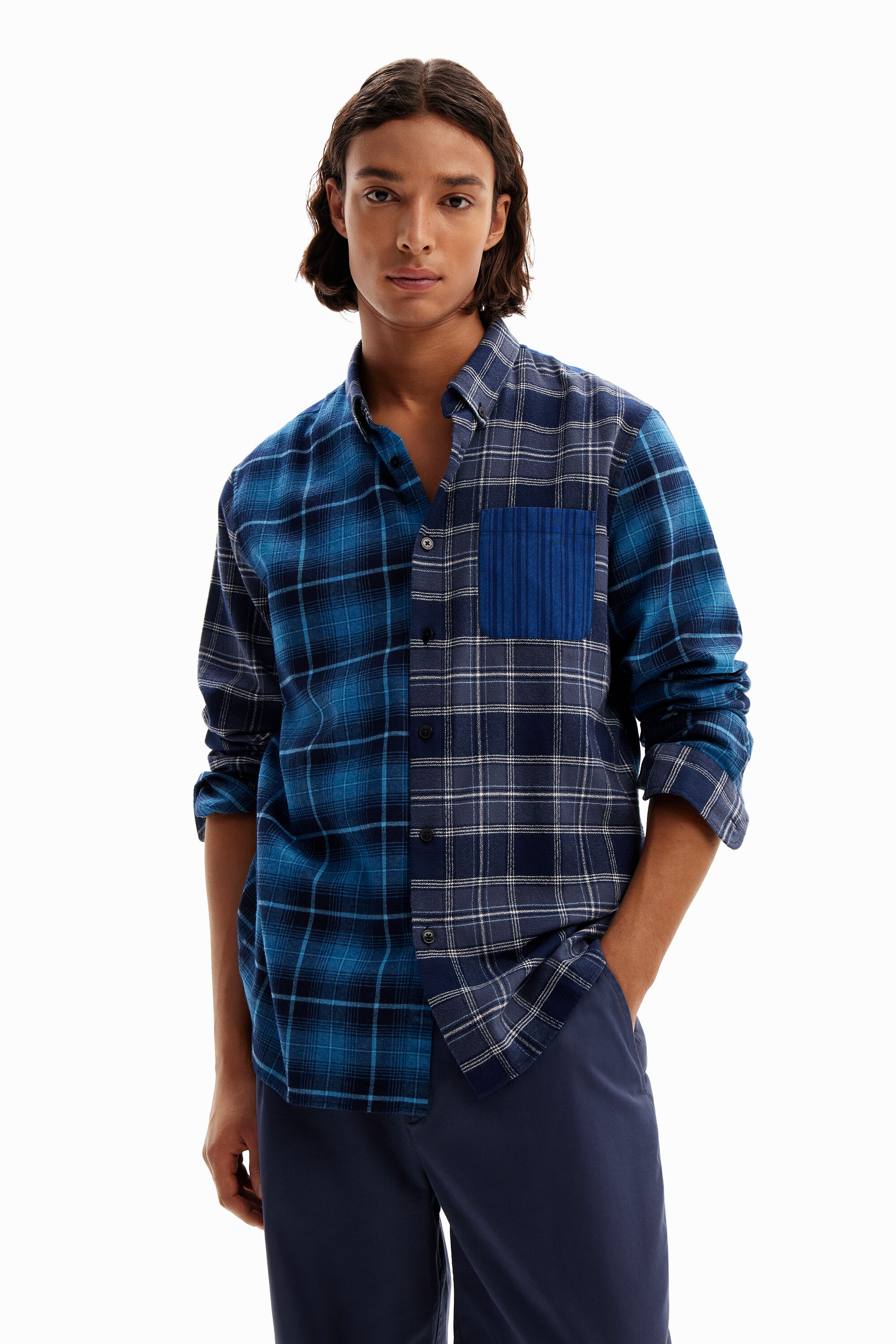 Plaid flannel shirt - BLUE - XXL
