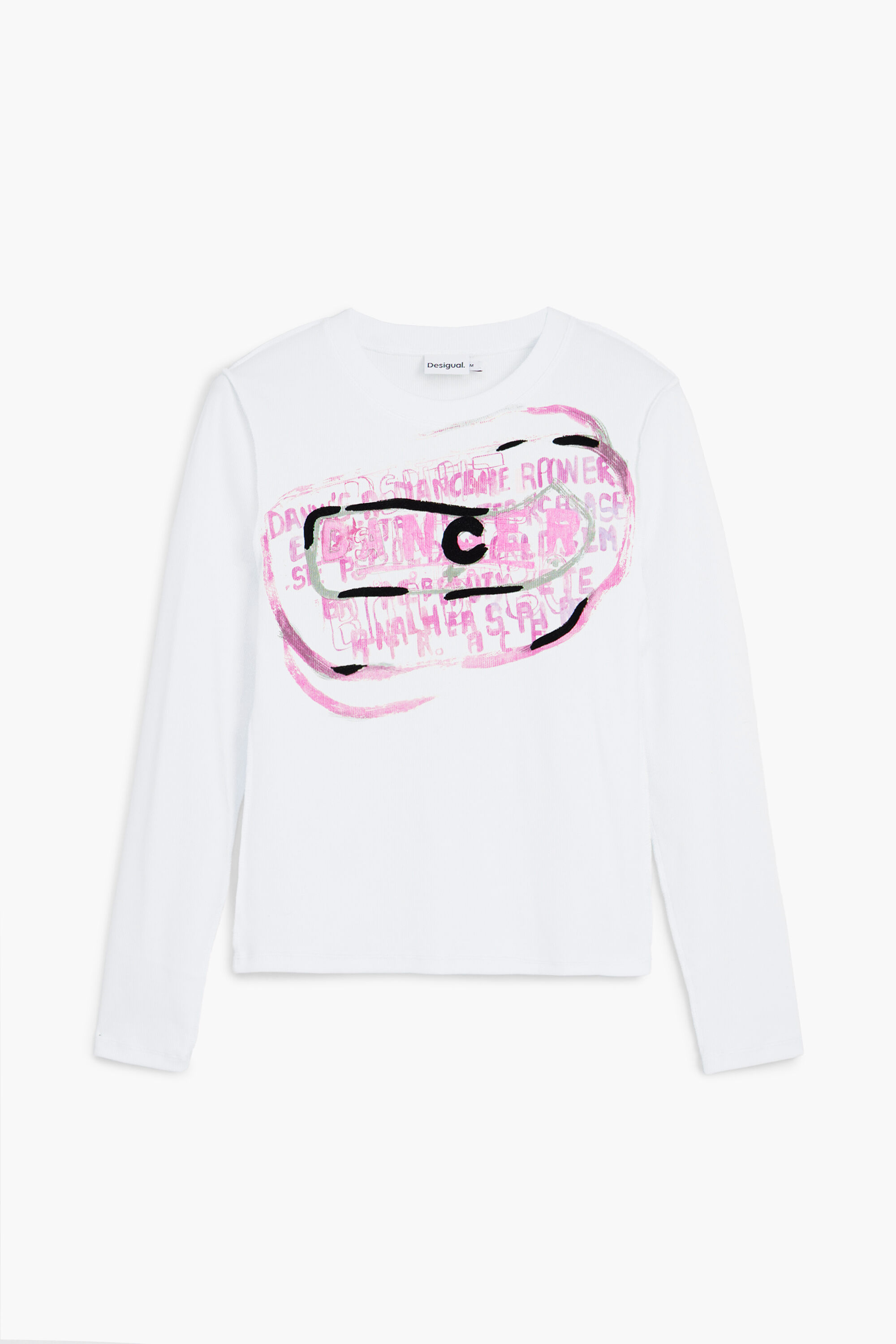 Long-sleeve T-shirt with pink letters - WHITE - L