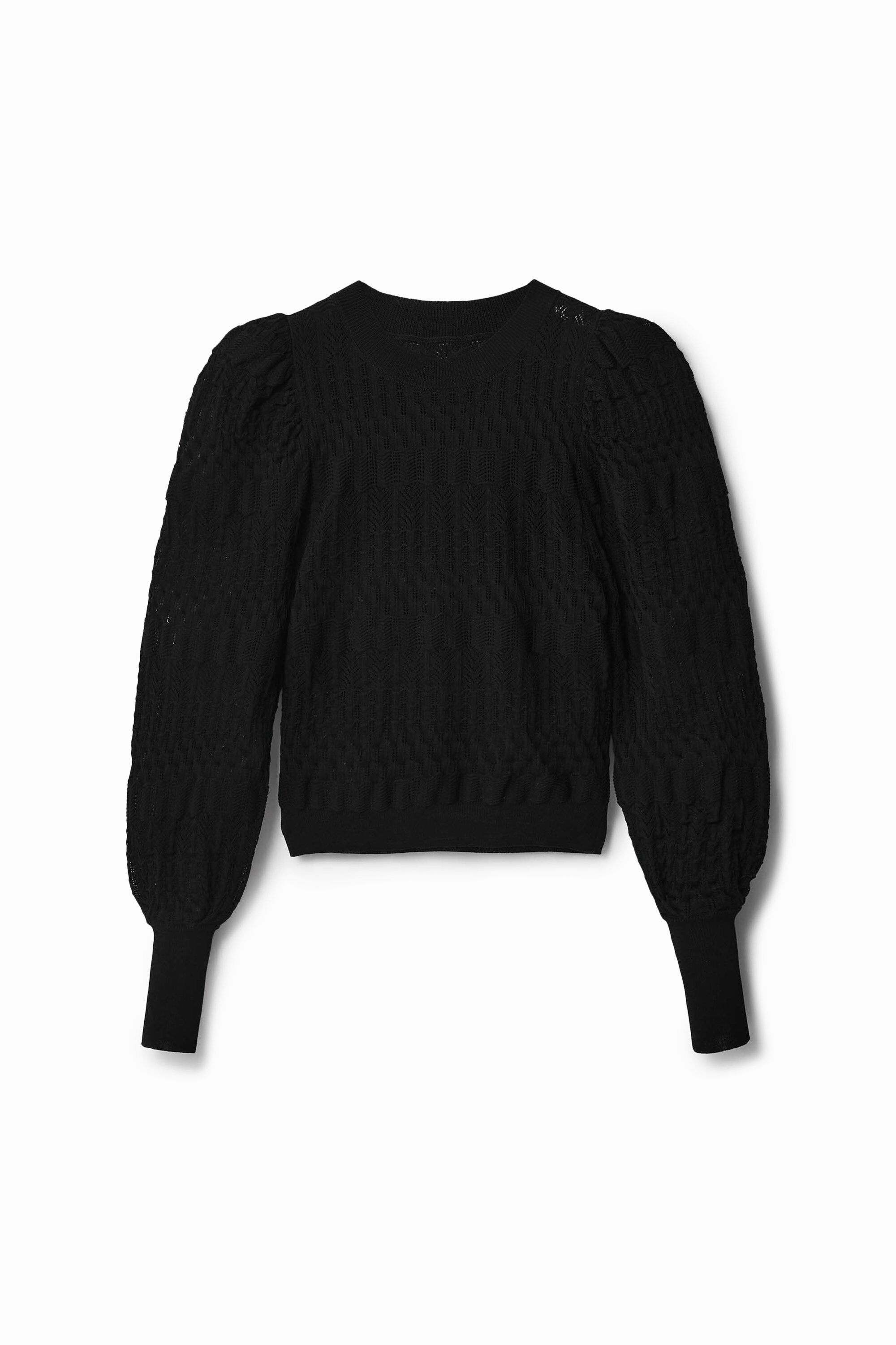 Openwork jumper with balloon sleeves - BLACK - XS