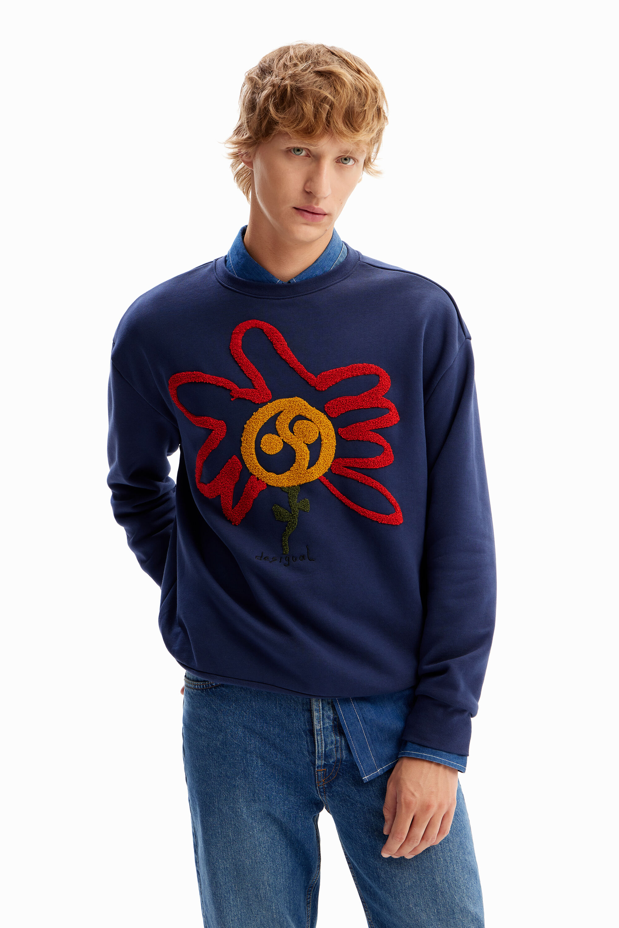 Moon flower sweatshirt - BLUE - XL