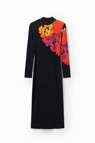 Prążkowana sukienka midi w kwiaty | Desigual