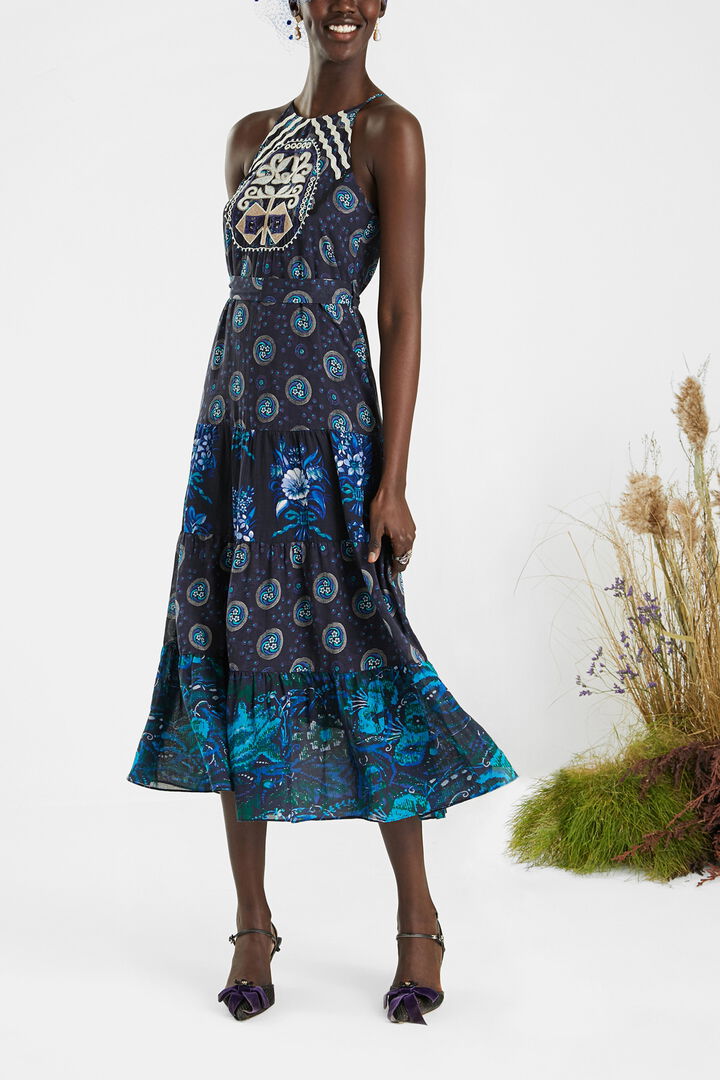 Midi dress embroidered halter | Desigual
