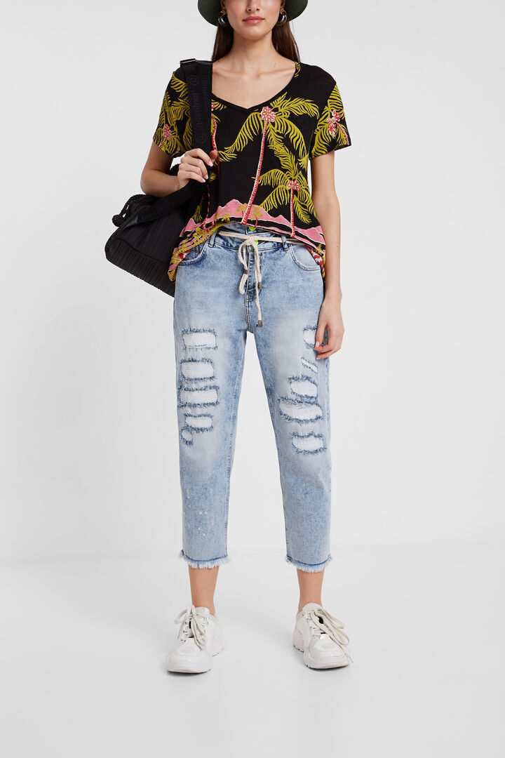 Hawaiian design linen T-shirt | Desigual