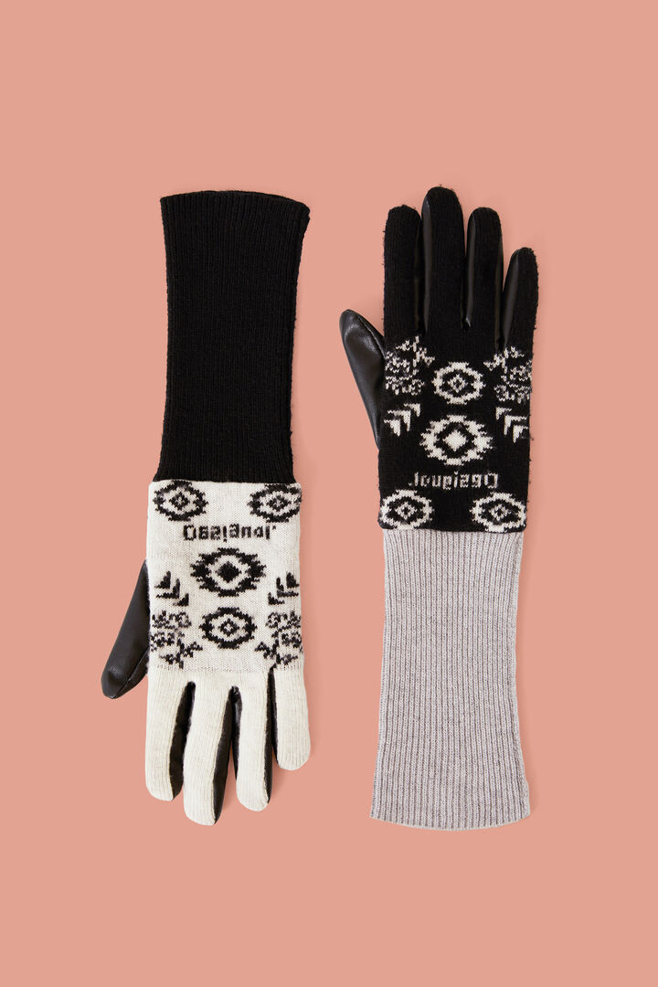 Mix synthetic leather and tricot gloves | Desigual