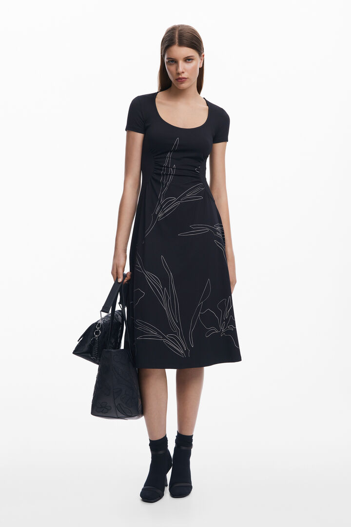 Midi dress with floral silhouettes