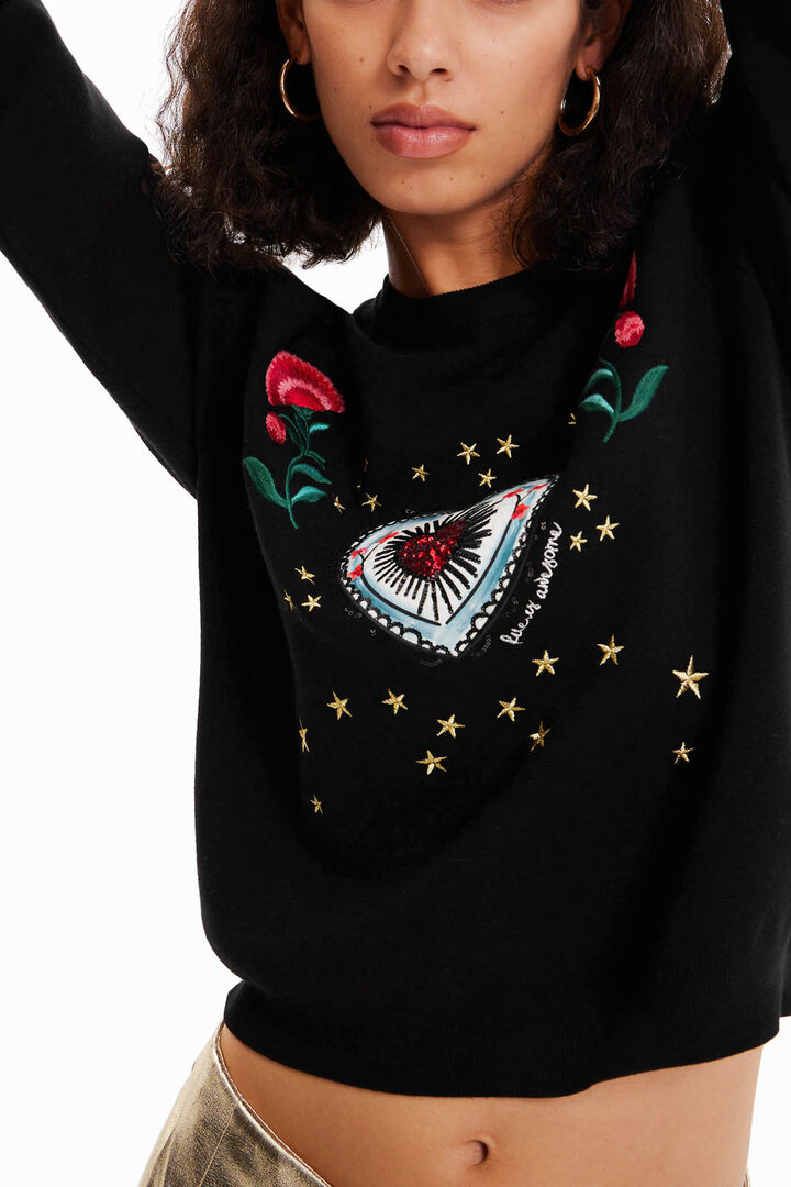 Jersey corazón y flores | Desigual