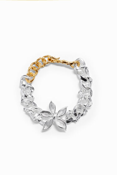 Bracelet fleur et chaîne plaqué or et argent Zalio | Desigual