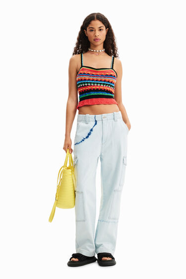 Short crochet strappy top | Desigual