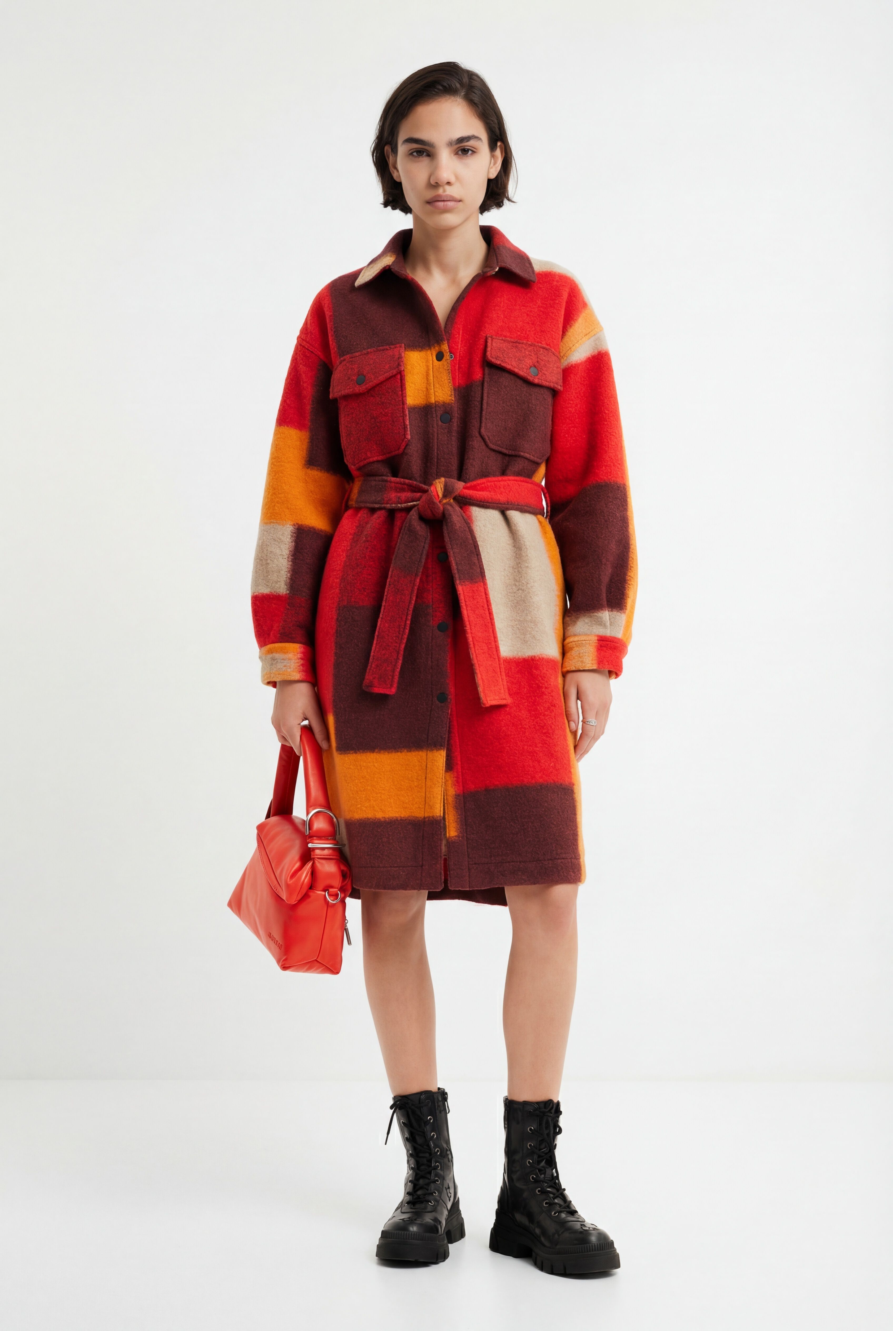 Desigual, Karierte Überhemd-Jacke, Damen, Orange, XL