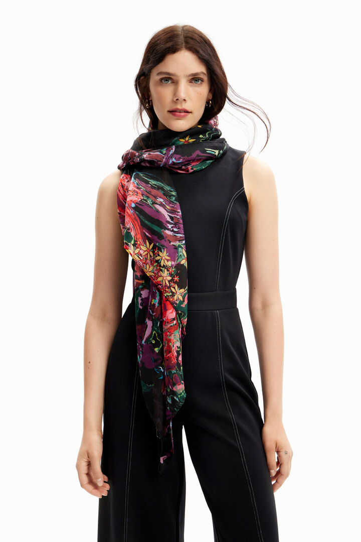 Bufanda Desigual Floral Garden Rectangle Foulard: Multicolor, Tejido Suave, Tamaño Ideal Para Cuello Y Hombros (Black)