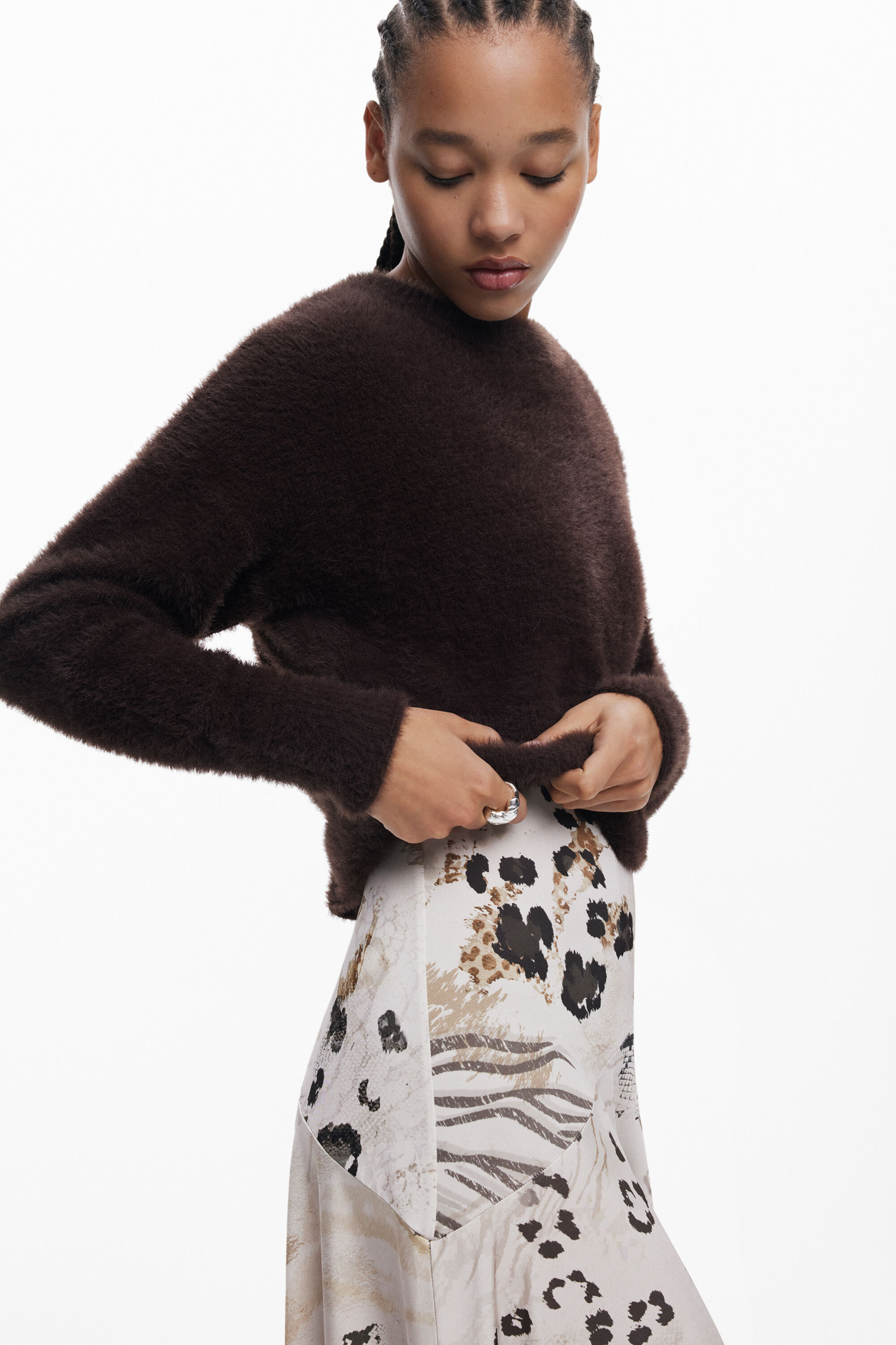 Desigual Animal Print Dress In Brown