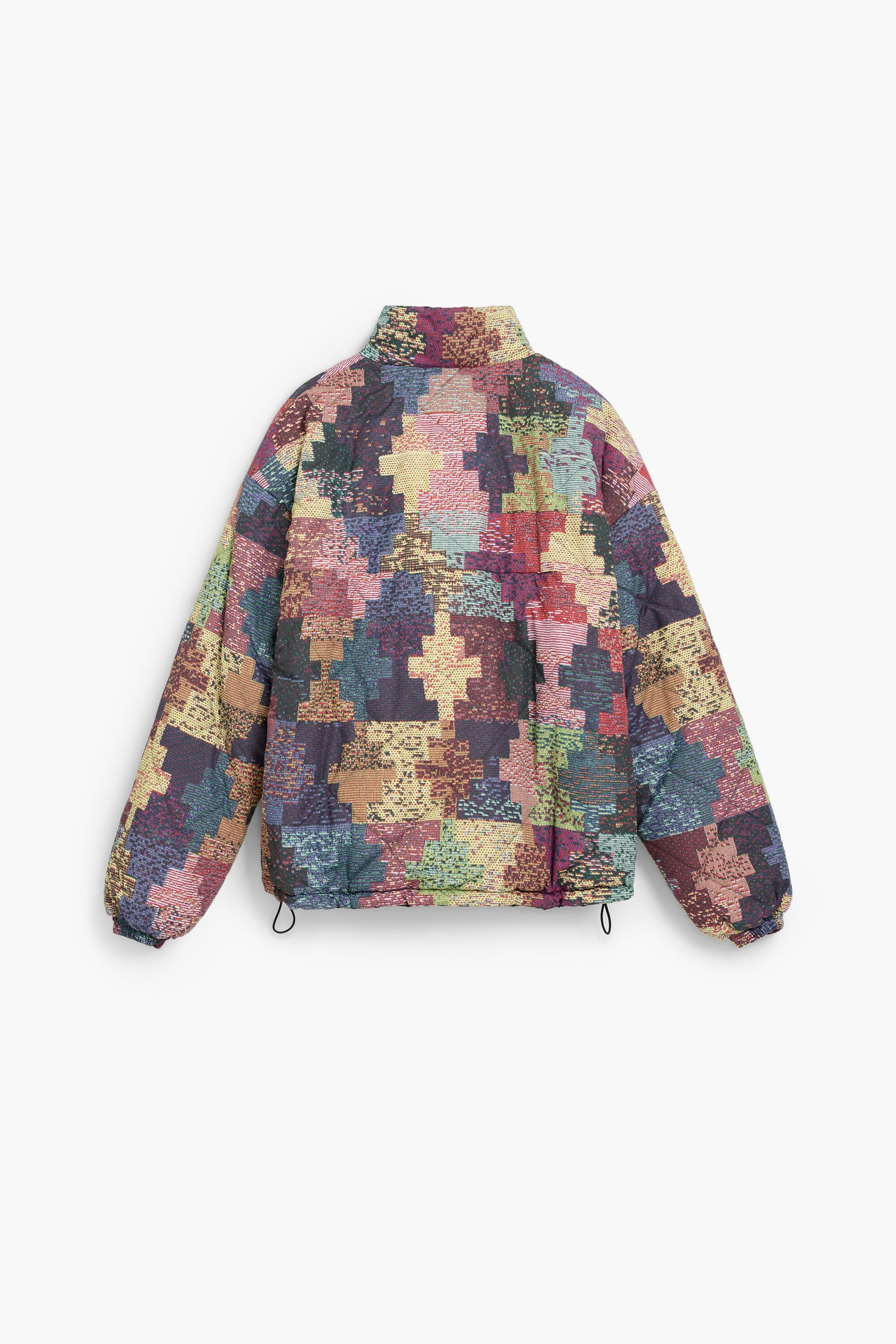 abrigo corto acolchado patchwork, Poliester, Rojo,