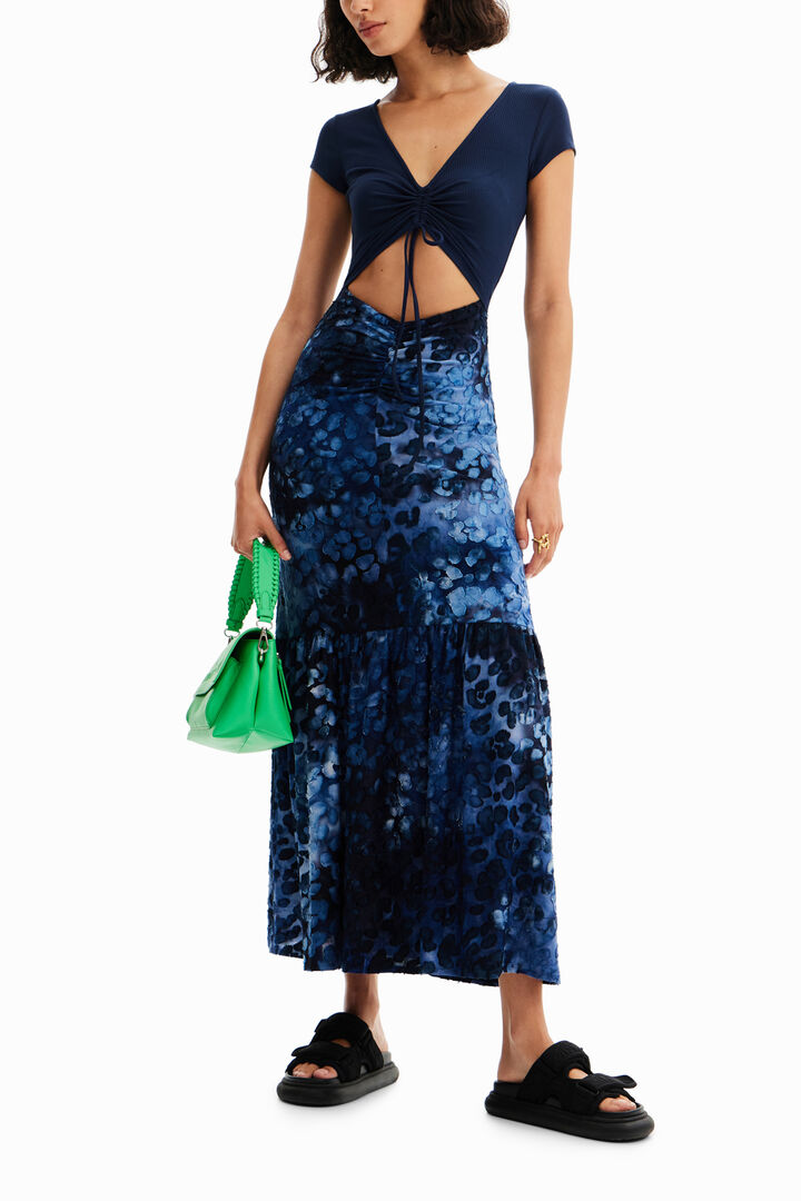 Vestido largo combinado textura animal print | Desigual