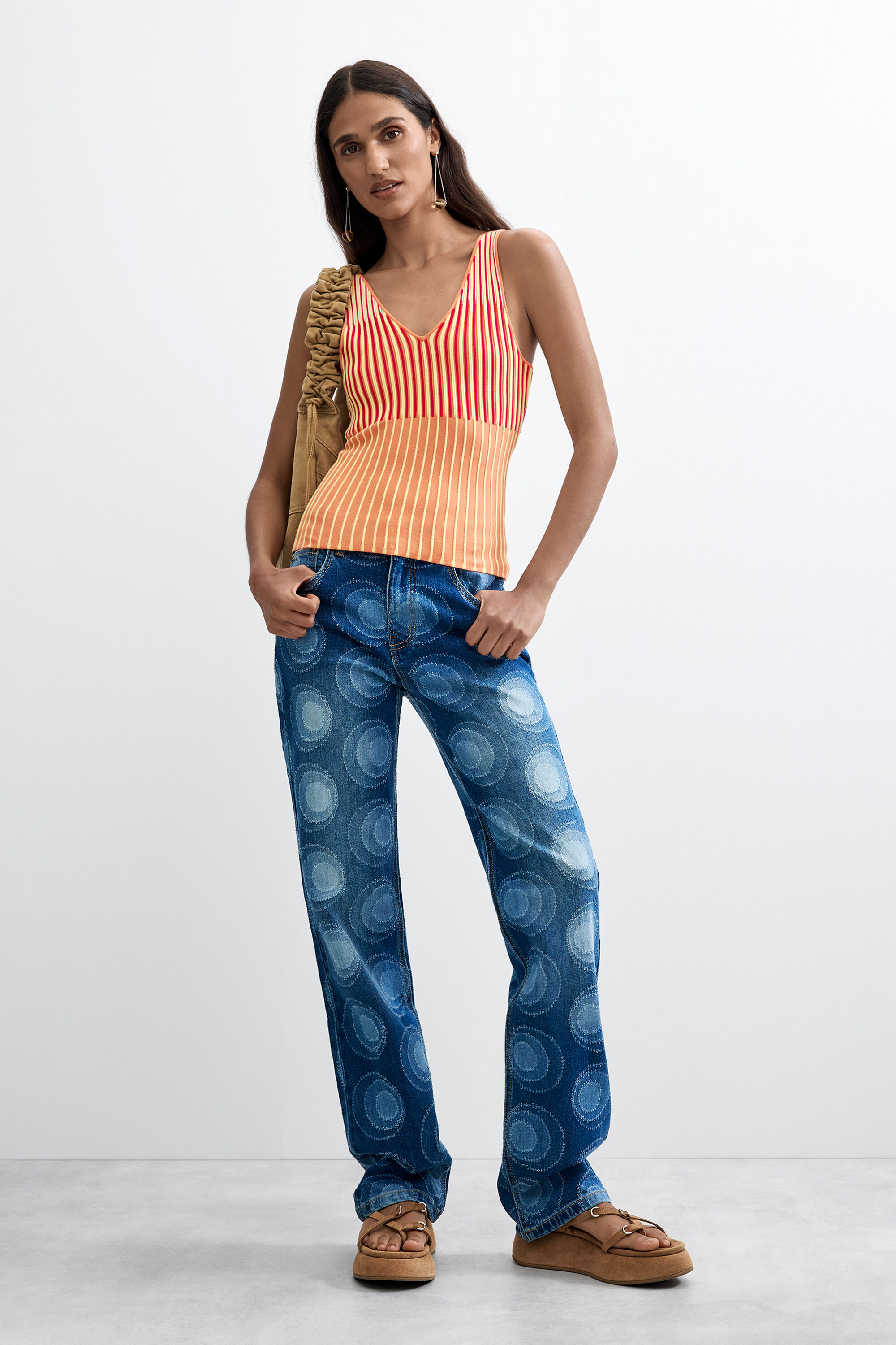 Desigual, Pantalón Vaquero Estampado, Algodon, Azul