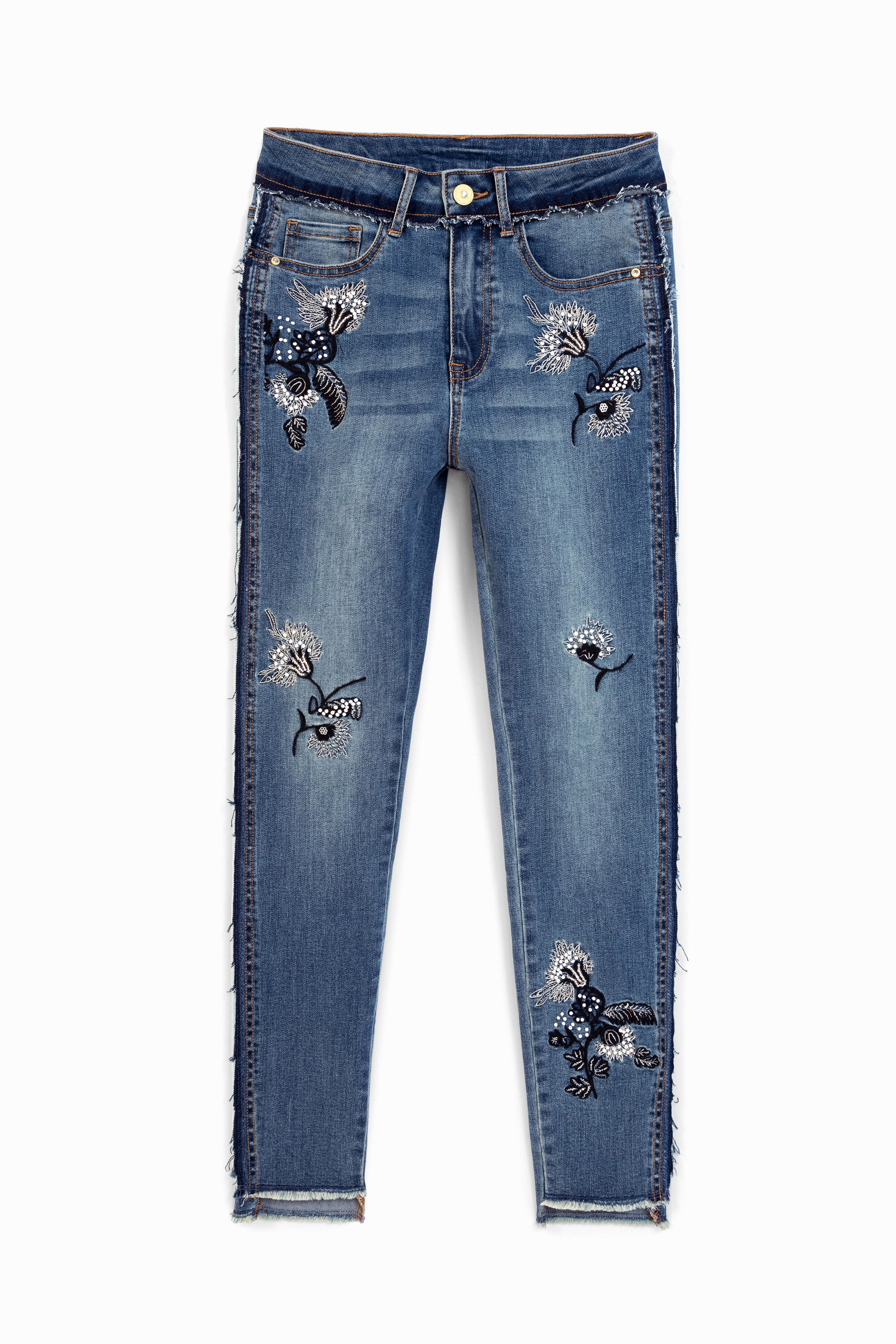 Skinny Jeans mit aufgestickten Blumen